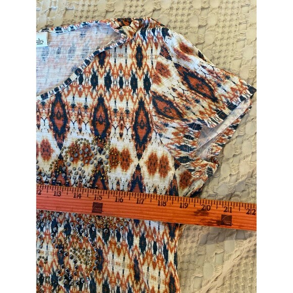 Cato Blouse Sz Large Top Distressed & Cropped w/ Silver Studs on Front Western - Picture 10 of 11